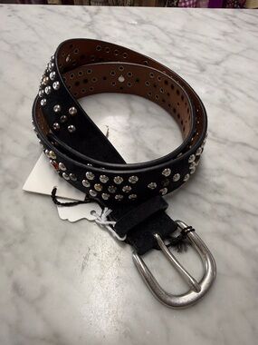 Isabel Marant NWT Devis Belt Black Suede with Embellishments and Silver Studs M